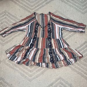 Long Sleeve Cotton Pattern Blouse Top | Medium